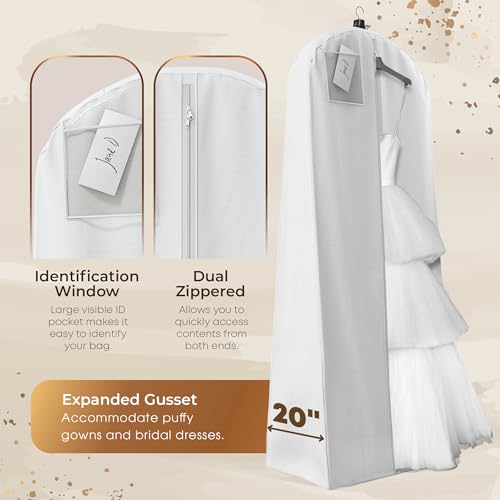Your Bags Wedding Dress Garment Bag - Garment Bags For Travel & Hanging Clothes Or Storage Preservation - 72" Wedding Dress Bag For Gowns Long With 20" Gusset For Puffy Bridal Gowns Cover - White #TOP1