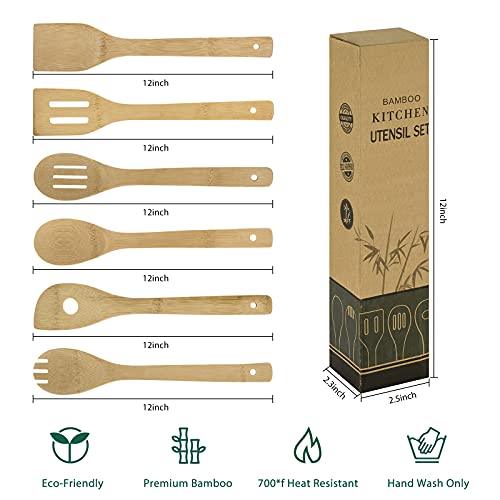 Woodme Wooden Spoon For Cooking 6Pcs Bamboo Wooden Kitchen Utensil Set Wood Spatula For Nonstick Cookware Pans Easy To Clean Quality Gift & Everyday Use #TOP2