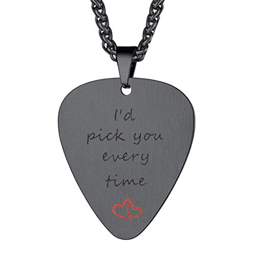 U7 Hip Hop Punk Music Necklace, Guitar Pick/Guitar/Microphone/Headphone Pendant with Chain for Men & Women, Stainless Steel R&B Music Jewelry, Silver/