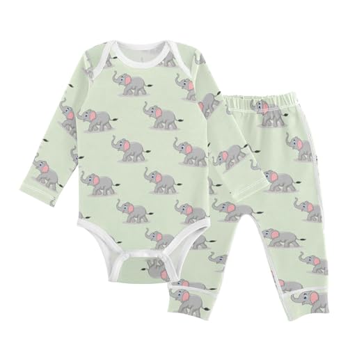 vvfelixl Baby Bodysuits Pants Sets Elephant Seamless Pattern Long Sleeve Baby Onesie Clothes for Boys Girls 3-6M
