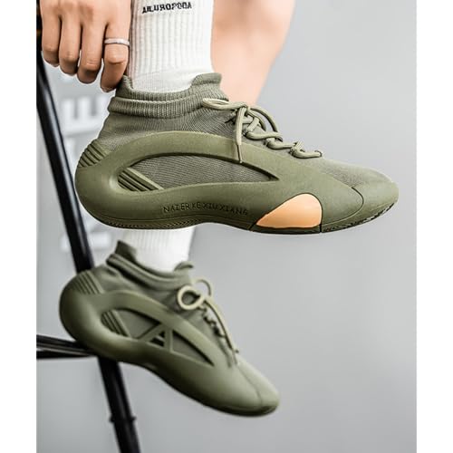 Men's Knit Running Shoes - Breathable Black Athletic Sneakers with Orange Accent & Durable Sole for Casual Wear4