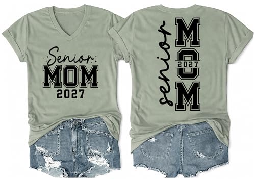 Senior Mom 2027 Shirt V Neck Senior Mom Shirts Class of 2027 Graduate Mama Shirt Funny Vintage Graphic Tees Top