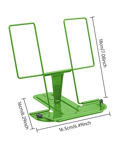 Metal Book Stand For Desk, Adjustable Reading Rest Book Holder, Portable Cookbook Documents Holder, Sturdy Typing Stand For Recipes Textbooks Tablet Music Books With Page Clips (Green) #TOP4