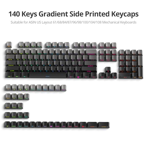 Image of 140 Keys Gradient Keycaps Side Printed Keycap Set Cherry Profile PBT Keycaps Double Shot Shine Through Custom Keycaps for Mechanical Gaming Keyboards(Minutest Dust)