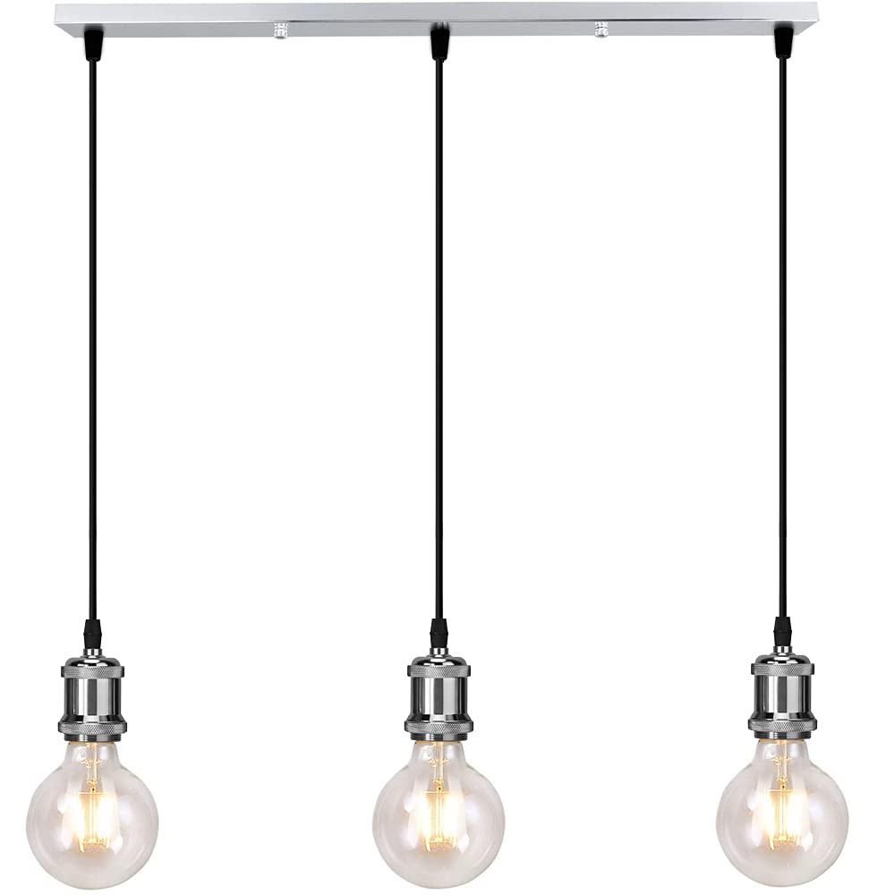 iDEGU Vintage Pendant Light Fitting, Industrial Ceiling Light Shade, Retro E27 Edison Style Lamp Holder, Suspended Pendant Ceiling Light Fitting (Chrome, 50cm Base)