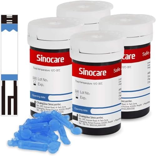 SINOCARE SAFE AQ Blood Glucose Test STRIPS, Box of 100 | Works with SAFE AQ GLUCOMETER ONLY | Lancets not included | Blood Glucose Monitor Strips, Pack of 100
