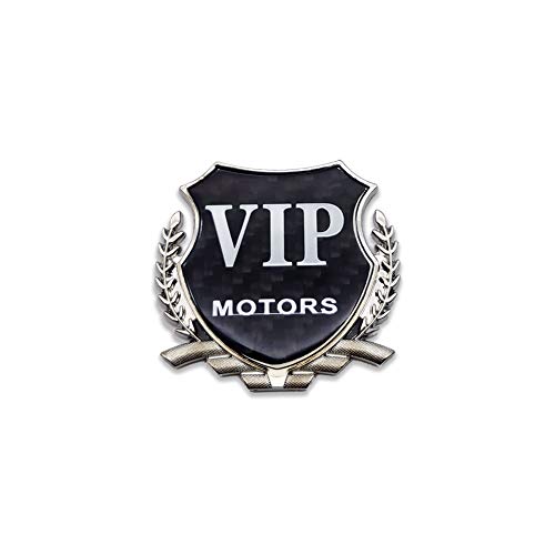 Metal Silver VIP Motors Logo Car Emblem Carbon Fiber Badge Premium 3D Rear Trunk Sticker Auto Side Fender Decal (Silver)