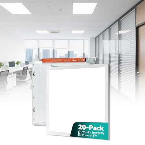 VocgoUU 20-Pack 2x2 LED Flat Panel Light with Emergency Battery Backup, 90-Min Emergency Power at 8W, 20W/30W/40W Switchable, 3000K/4000K/5000K Selectable, 0-10V Dimmable, 100-277V, UL & ETL Listed