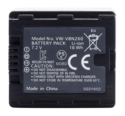 Batería de repuesto VW-VBN260 7.4 V compatible con cámaras Panasonic de 1600 mAh