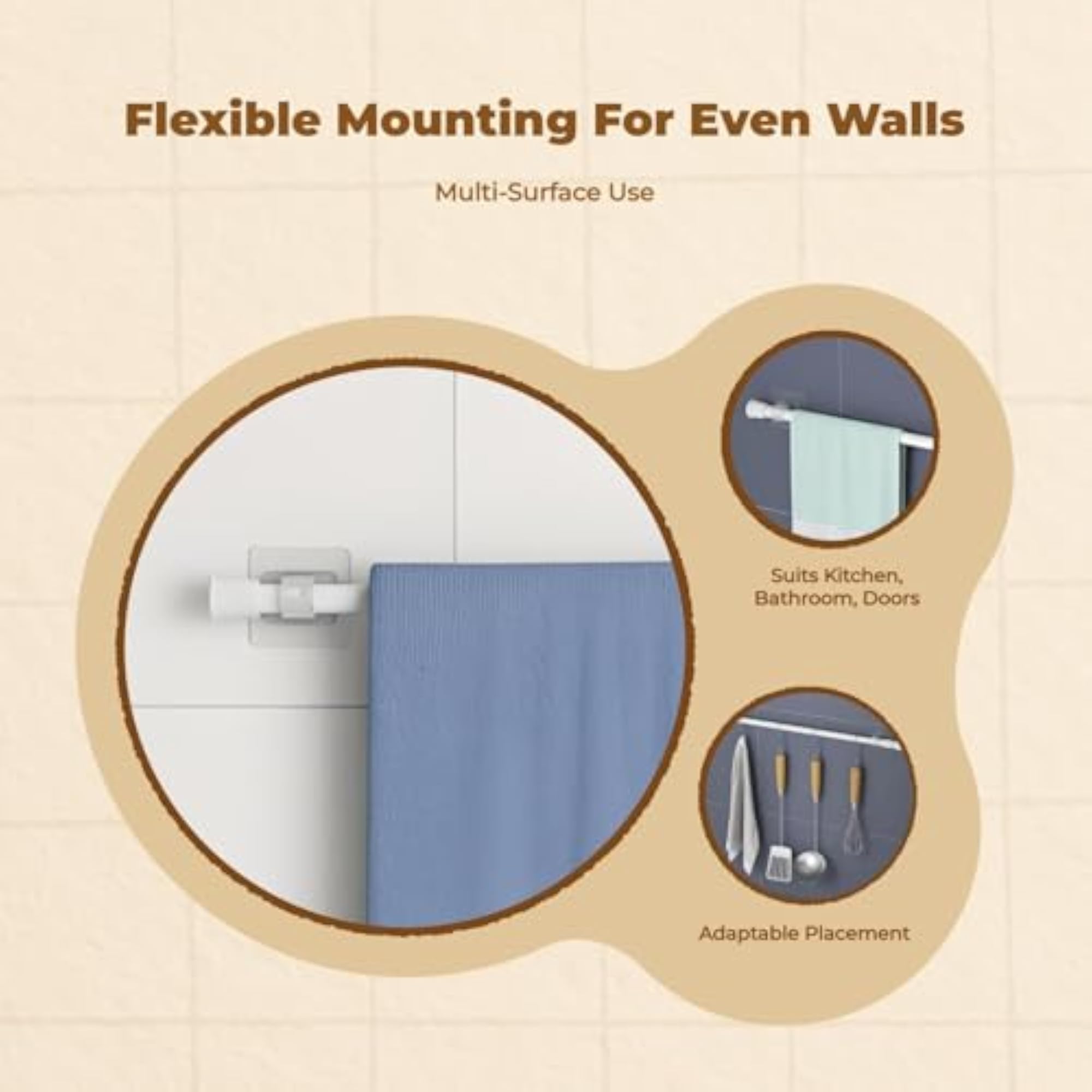 No-Drill Wall Mount Curtain Rod Holder, Multi-Purpose Bracket