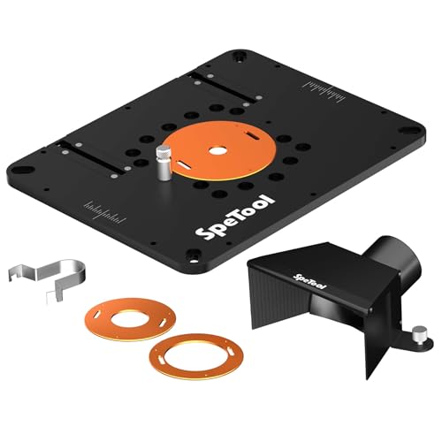 SpeTool Precision Aluminium Router Table Insert Plate Fit Multiple Routers with Dust Collection Router Table Top, 9-1/4