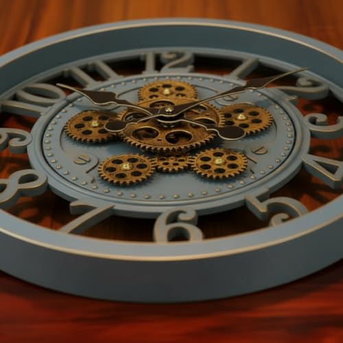 Image of STAR WORK Vintage Gear Wall Clock Industrial Rustic Farmhouse Classic Style Mechanical Charm Perfect for Living Room Bedroom Office or Entryway Decor (Grey -16 INCH)