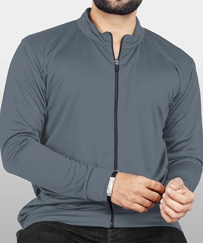 Image of Casual Jackets For Men's Solid Wind Cheater Jacket With Zipper Ribbed Waist And Ribbed Wrist Cuffs For Perfect Fit Casual And Sports Jacket