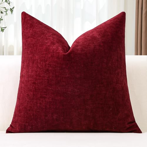 Image of JOTOM Chenille Cushion Covers 40x40 cm Soft Red Decorative Throw Pillow Covers 16x16 Inch Square Cushion Case Solid Pillowcases for Couch Sofa Living Room Bed Home Decor (Red)