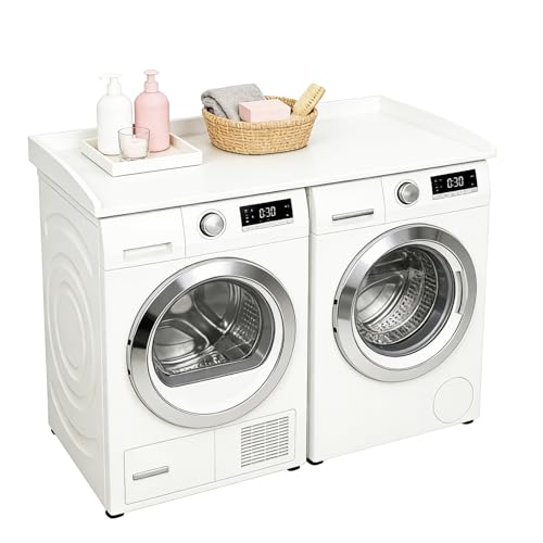 Encimera para lavadora y secadora, superficie de madera, resistente al agua y montaje rápido, para lavadora y secadora, hasta 50 kg, 120 × 60 × 7,5 cm (blanco)