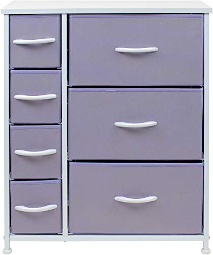 Sorbus Dresser with 7 Drawers - Furniture Storage Chest for Kid’s, Teens, Bedroom, Nursery, Playroom, Clothes, Toys - Steel Frame, Wood Top, Tie-dye Fabric Bins (7-Drawer, Pastel Purple)