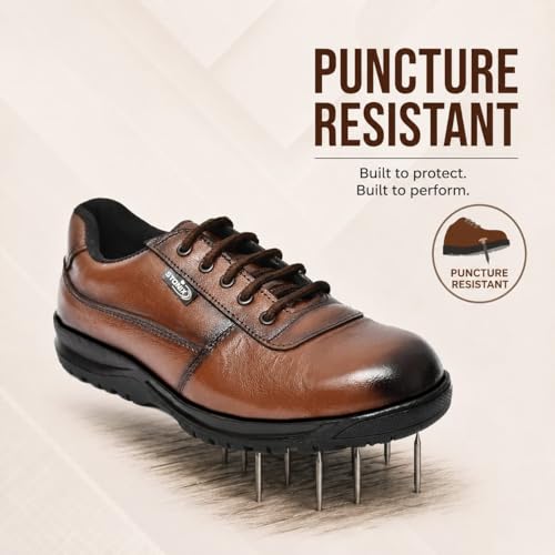 Image of STONIX DR001 Safety Shoes for Men, Lightweight Industrial Shoes | Anti-Slip, Oil Resistant, Steel Toe, Shockproof Work | Comfortable for Construction & Factory Use, Black | Brown
