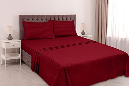 Image of ROYALE LINENS 4 Piece Queen Sheets Set - Soft Brushed Microfiber Bedding - 1 Fitted, 1 Flat Sheet, 2 Pillow Cases - Wrinkle Free & Fade Resistant - Hotel Luxury Bed Sheets (Stripe Burgundy, Queen)