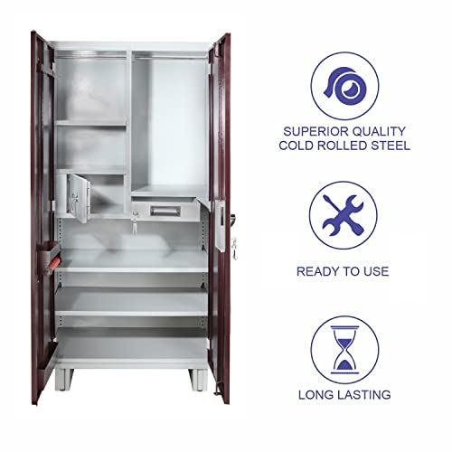 Image of Laxmi KAPAT Metal Wardrobe | 2 Door Large Almirah Cupboard with Locking System | (Powder Coated - Brown 78 X 36 X 19 Inch)