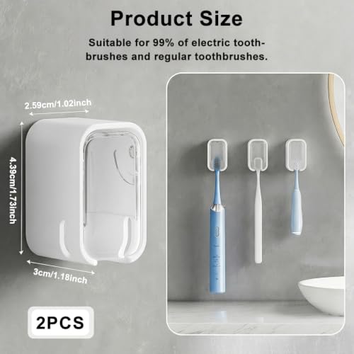 Image of HASTHIP 2PCS Wall Toothbrush Holder, with Dustproof Cover & Clear Window, Self-Adhesive Vertical Toothbrush Storage, Quick Dry, Removable Design-Transparent