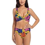 Trajes de baño para mujer, bikini 2024, diseño de flores pintadas, suaves, elásticos, de cintura alta, para mujer, Negro, M