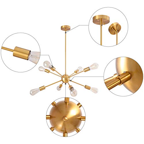 Kostomo Gold Sputnik Chandelier 8 Lights Modern Chandeliers Brushed Brass Ceiling Light Fixture Electroplated Lights Industrial Pendant Lighting（8Lights-Gold #TOP3