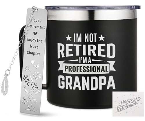 COOWIND Retirement Gifts for Men – “I'm Not Retired I'm a Professional Grandpa” 14oz Retirement Insulated Coffee Mug Gifts – Coffee Cup for Grandfather, Men, Dad, Coworker