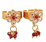 Touchstone NEW Indian Bollywood Ethnic Traditional Kundan Look Faux Ruby Glass Beads Hangings Designer Jewelry Toe Rings In Gold Tone For Women.
