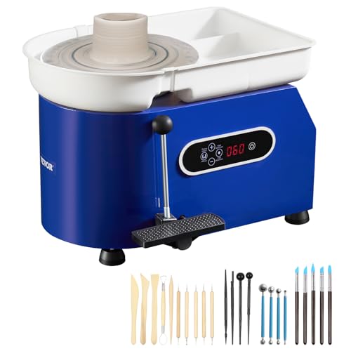 VEVOR 11in Pottery Wheel for Adults Beginners, 450W Ceramic Wheel Forming Machine With LCD Touch Screen, Adjustable 60-300RPM Speed Handle and Foot Pedal Control, 32PCS Accessory Tools Kit, Craft Gift