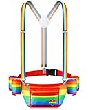 Maiteenly Gay Pride Fanny Pack Beverage Beer Belt Set Rainbow Funny Pack with Suspenders Drink Holder for Gay Pride Party(Classic)