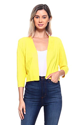 Image of Cielo Women's Soft Solid Open Front 3 /4 Sleeve Sweater Cardigan