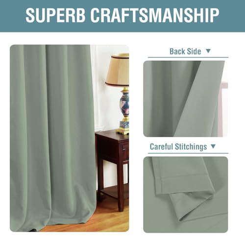 Image of H.VERSAILTEX Blackout Curtain for Living Room Small Window Kitchen Blackout Curtains 45 inch Length Energy Saving Solid Grommet Blackout Drape, One Panel, Sea Grass, 52 inch W x 45 inch L