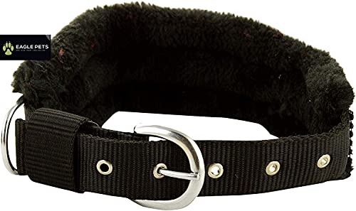 Image of Dog Collar Nylon Black Fur Soft Padded Collar 1.25inch ((Black, Large)