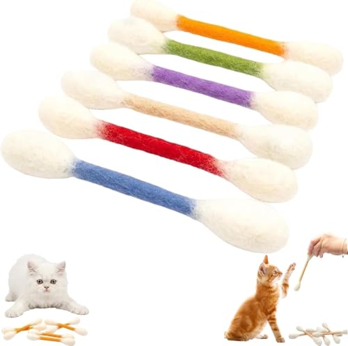 6-Pack Cat Qtip Toy Cotton Swabs Cat Toys with Catnip Giant Qtip Cats Toy for Boredom Durable Dental Teething Ropes Big Interactive Felt Kitty Kicker Play Lover Gift Accessories (Mixed)