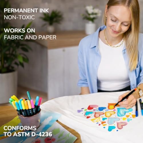 Image of Zenacolor 32 Fabric Markers Pens - Non Toxic, Indelible and Permanent Fabric Paint Pens - Fine Point Tip Textile Marker Pen