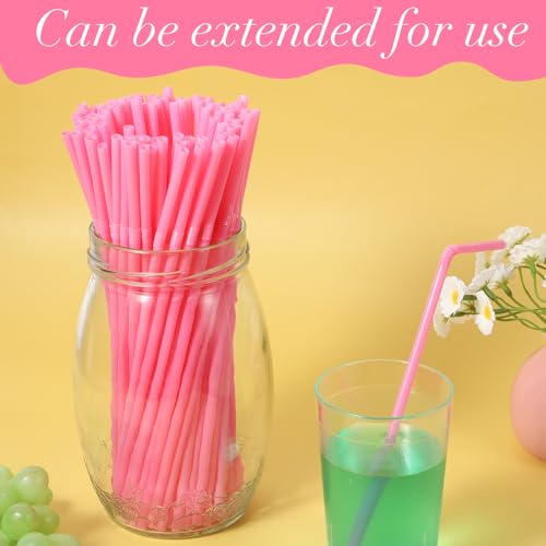 200 pitillos flexibles desechables de plástico rosa miniatura 3