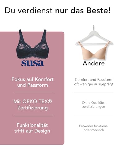 Susa BH Damen ohne Bügel Latina, Damen-BHS mit genähten Cups & längenverstellbarem Träger, Idealer Halt,Häkchenverschluss – Ansicht 7