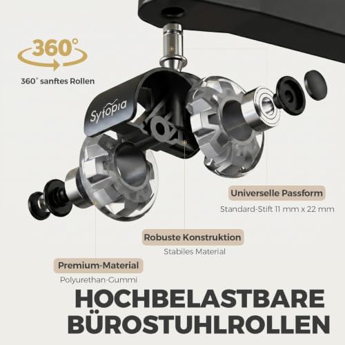 Sytopia Bürostuhl Rollen 11mm x 22 mm, 5er Set Rollen für Bürostühle, Super Leise und Weiche für Hartböden, Parkett, Teppich, Laminat… – Ansicht 3