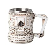 HAUCOZE Beer Stein Mug - Double-Wall Insulated Stainless Steel Coffee Drinking Cup with Handle,15oz,Poker Design for Oktoberfest Gifts and Collectibles
