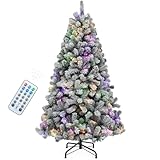 GOOBED Prelit Flocked Christmas Tree 7.5FT for Holiday Decor
