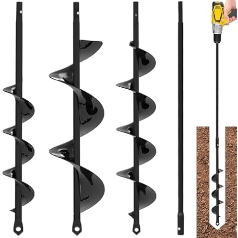 Auger Drill Bit for Planting 3 Pack - with Extension - Garden Tools Spiral Hole Drill Planter for Bulb Planting, Fence Post, Umbrella Holes - 3/8'' Hex Drive Drill - Gardening, Hole Digger Yard Tools Cover