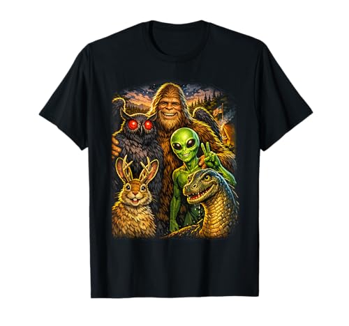 Bigfoot Mothman Loch Ness Monster Alien Funny Cryptid Photo T-Shirt