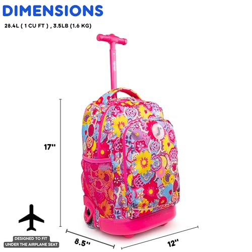 Image of J World Sunny Rolling Backpack for Kids. Roller Bag With Wheels, Poppy Pansy