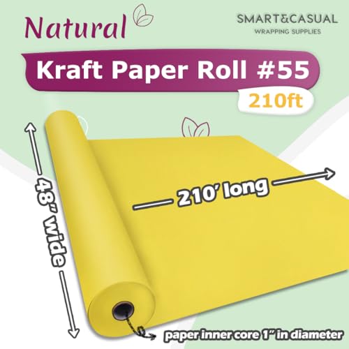 Image of SMART&CASUAL 48 inch x 2,520 inch (210') Lemon Yellow Kraft Craft Paper Roll for Gift Wrapping Bulletin Board Bouquet Flower Art Packing Parcel Table Covering 80GSM 55LB (Lemon Yellow, 48 inch x 210')
