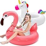 SLOOSH Unicorn Flamingo Pool Floats - 2-Pack Inflatable Pool Toys Floaties with Headrest, Pool Inflatables for Kids Beach Lake Summer Swimming Pool Party Decorations for Adults Kids