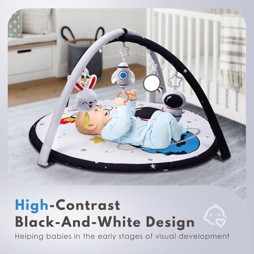 Image of Lovvie & Joy Baby Play Activity Gym Tummy Time Mat for Newborn Infant,Baby Gyms & Playmats for Babies 0-6 9 12 Months with 5 Toys for Early Sensory Exploration and Motor Skill Development Space