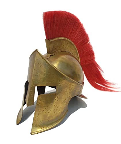 Image of AnNafi Medieval Armor King Leonidas Greek Spartan Roman Agamemnon Helmet Red Plume LARP SCA Reenactment Cosplay Helmet Men's Warrior Headwear Costume Accessories 300 Sparta Replica Knights Helmets