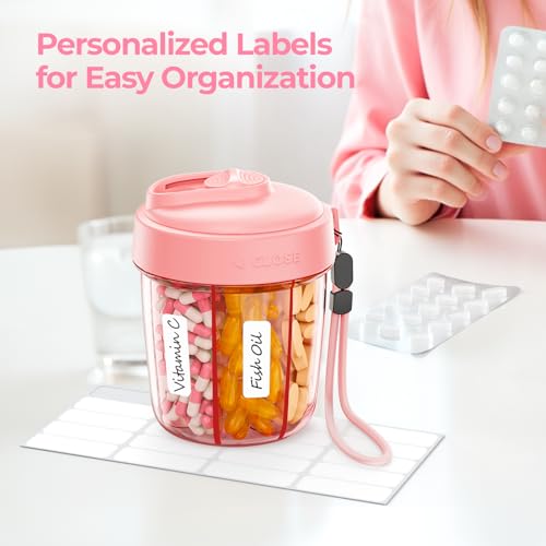 Image of AUVON Large Pill Dispenser Can Store 7 Various Supplements, Travel Pill Organizer Bottle with Anti-Mix Design, Arthritis-friendly Pill Holder with Wide Opening & Slider Lid, Includes 20 Blank Stickers