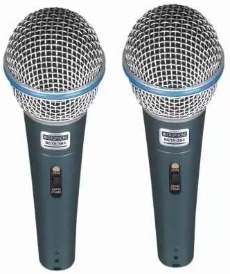 Microphone Beta 58A Dynamic Mic Cardioid Vocal Multi-Purpose Mic with 1ON/Off Switch, Ideally Suited for Speakers, Karaoke Singing Machine, Amp,Party,ETC - Pack of 2 Microphone