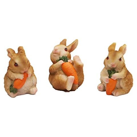 3 PCs Miniature Bunnies Fairy Garden Accessories Rabbit Easter Bunnies Resin Ornaments Garden Bonsai Decoration Sculpture Statue Figurines for Lawn Potted Plants Cover